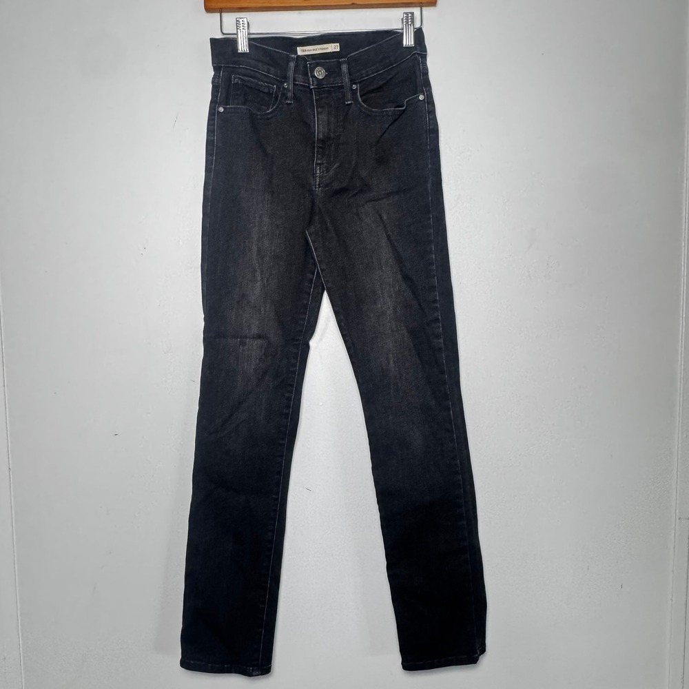 Levi's 724 High Rise Straight Jeans Womens 27 Black Denim High Waisted Slim Leg